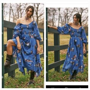 Morning Glory Free People Blue Floral Long Sleeve Maxi Dress
